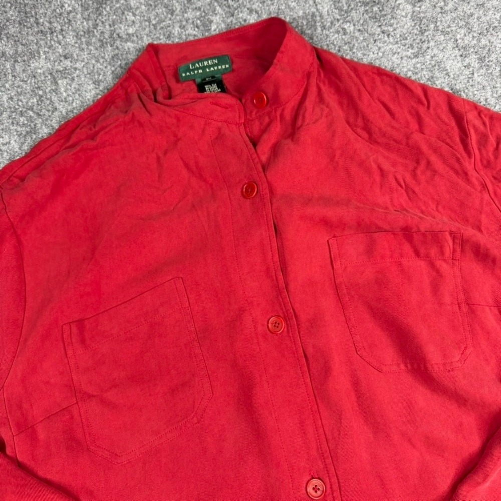 Lauren Ralph Lauren Shirt Womens 2X Red Silk Mandarin Collar Utility Pocket Top